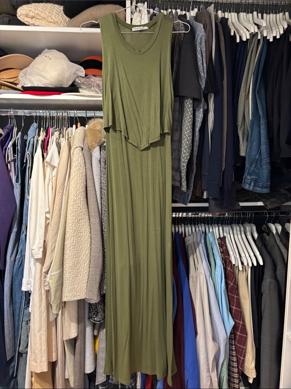 Vera Wang Olive Green Sleeveless Maxi Dress
